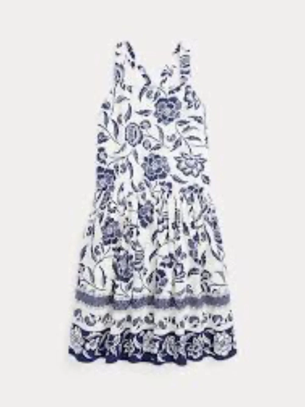 Ralph Lauren Girls Floral Linen-Blend Dress Blue White 7